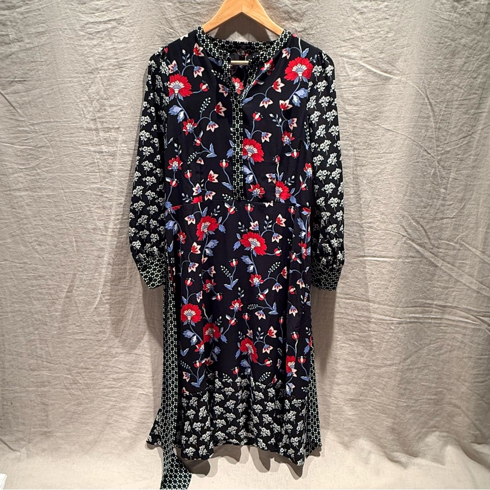 Talbots Floral Mixed-Print Dress | Belted Waist | Long Sleeve - Picture 8 of 13